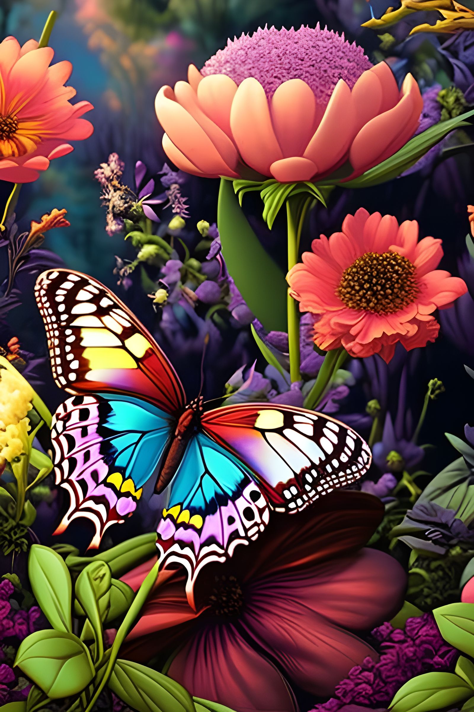 Butterfly In The Flowers - Ai Generated Artwork - Nightcafe Creator