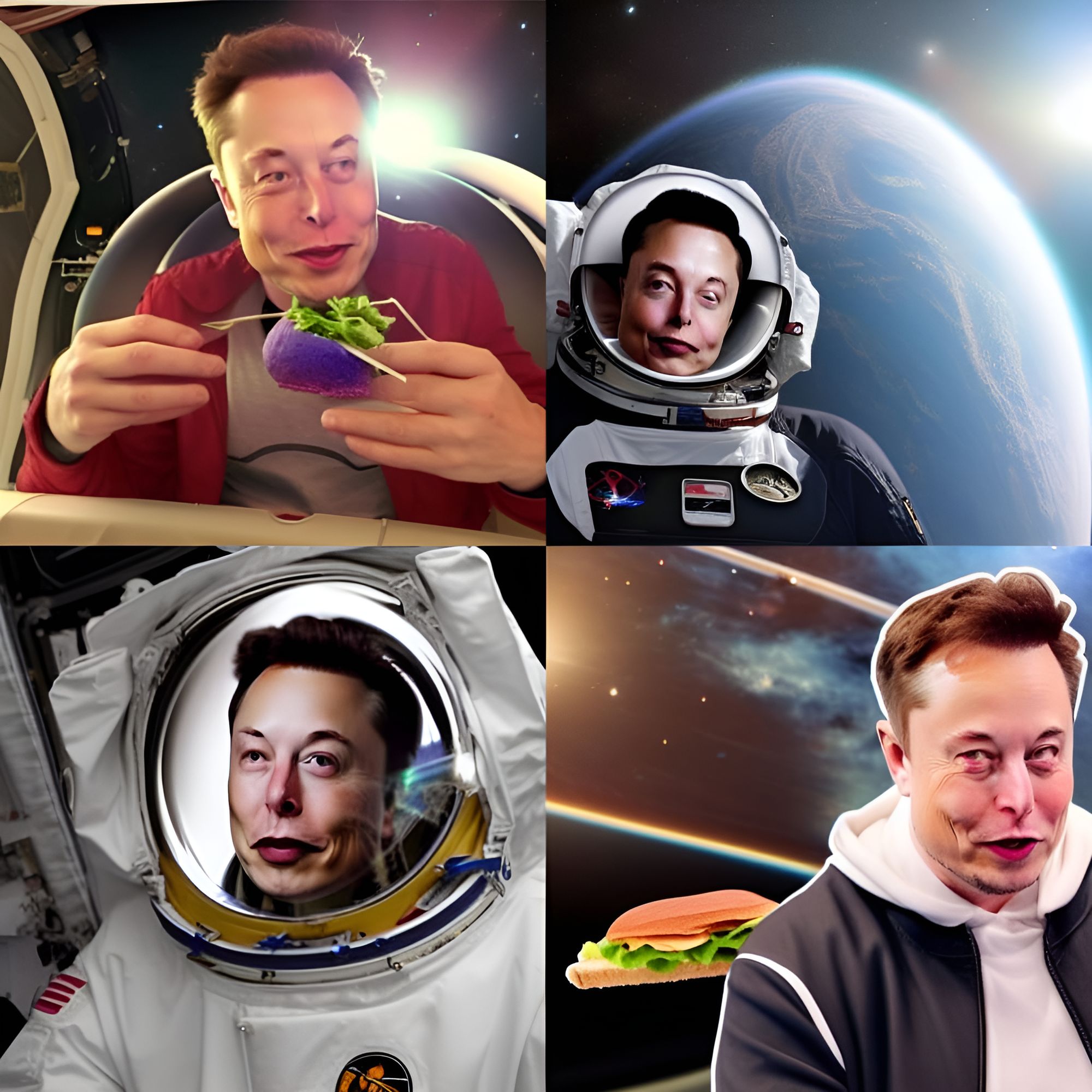Elon Musk floating in space and eating a sandwich r/nightcafe