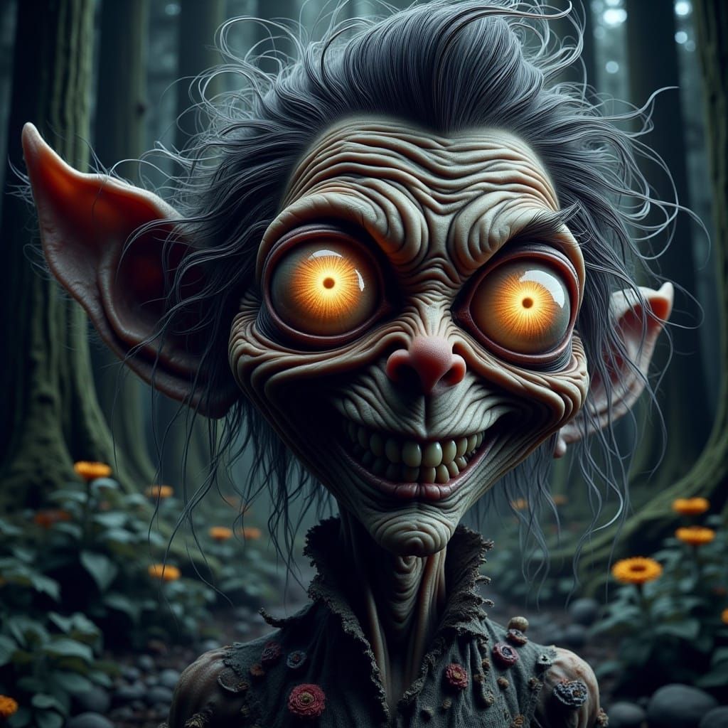 <lora:-Lunatic-:1.0>  Whimsical atmosphere ▪ Enchanted forest setting ▪ cute adorable voodoo doll with big glowing eyes ▪ Playful compositio...