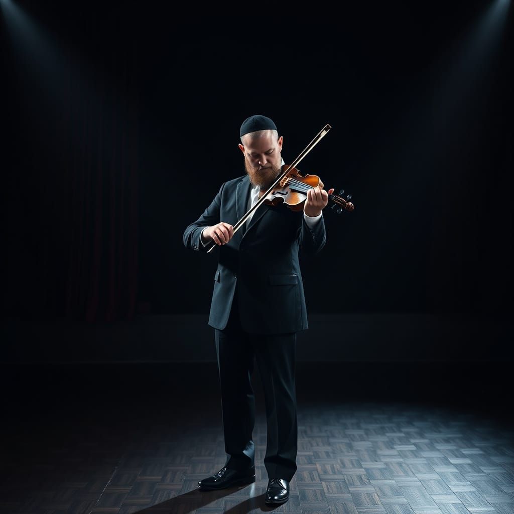 Orthodox Jewish Man Plays Violin on Stage
