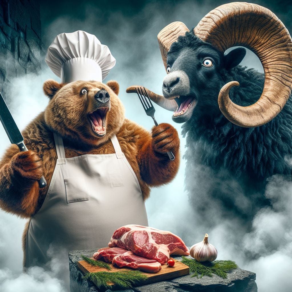 Butcher Bear caught preparing Lamb, by Bighorn Sheep