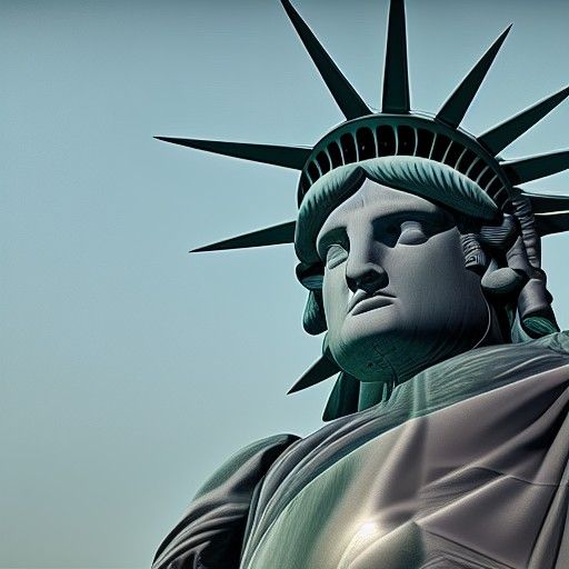 Statue of Liberty replaced with a big pig and with water sho...