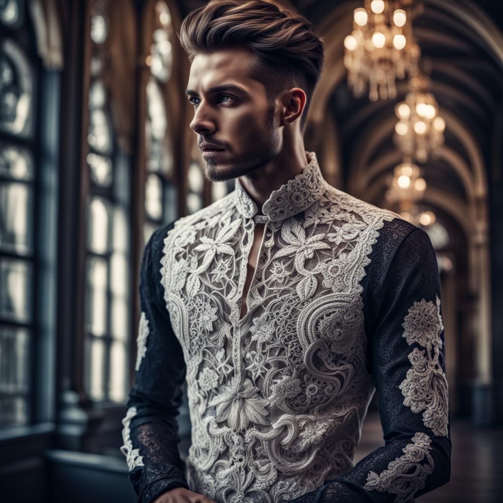 Fashionable guy wearing lace with magic