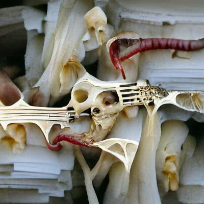 A vampire plays the violin constructed of human bones