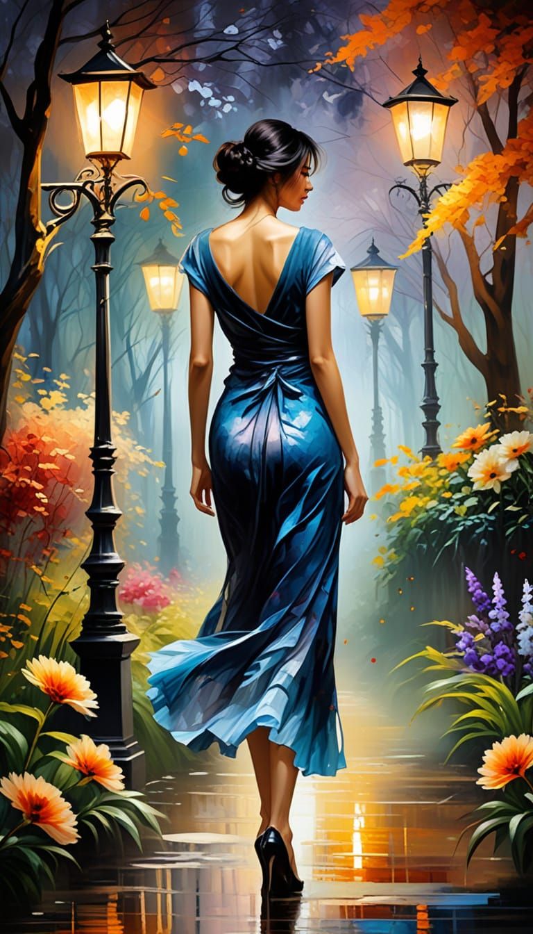 Dreamlike Garden Goddess in Soft Focus Oil Painting