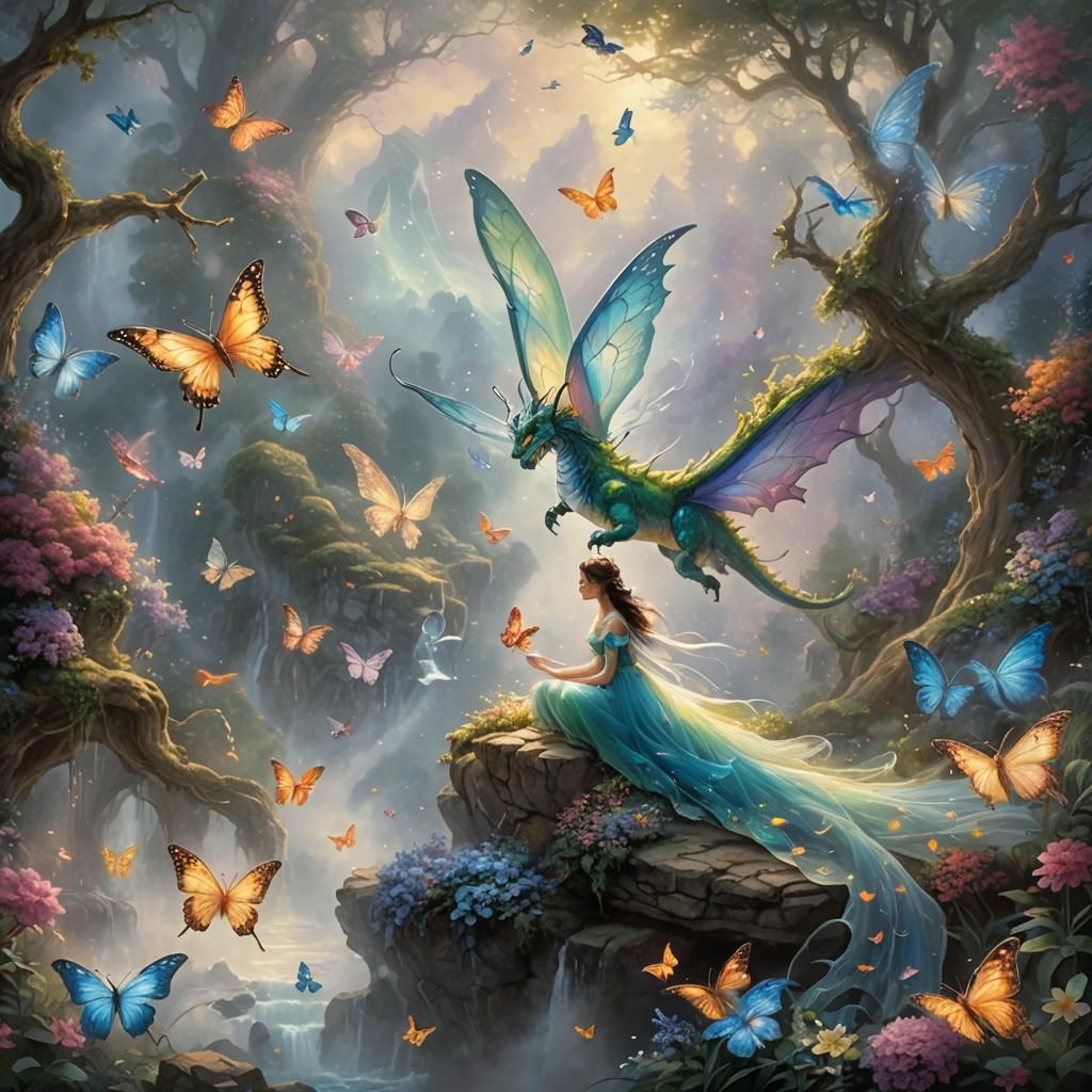 Butterfly dragon breathe in the love.   delicate