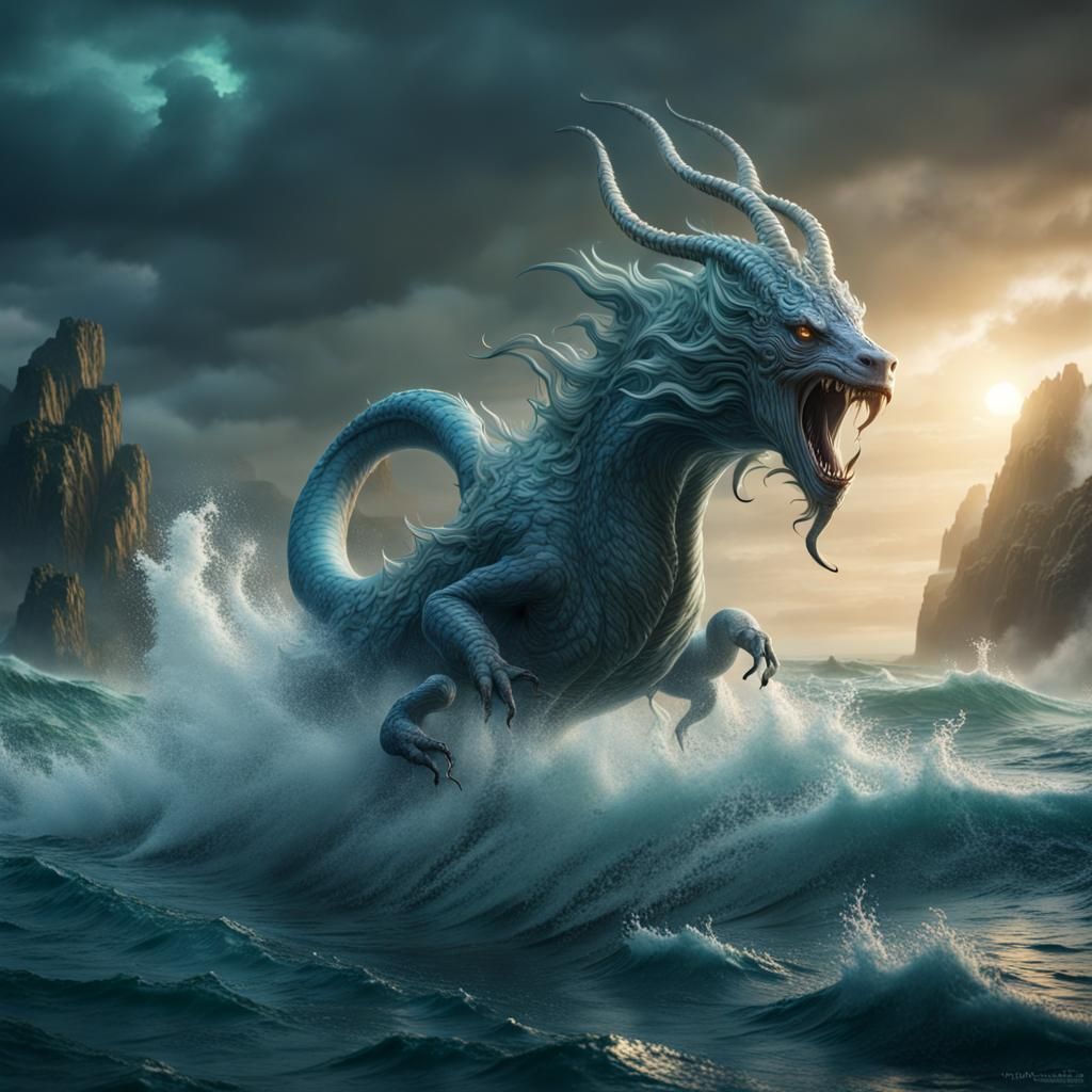 mythical cetus creature in turbulant ocean - AI Generated Artwork ...