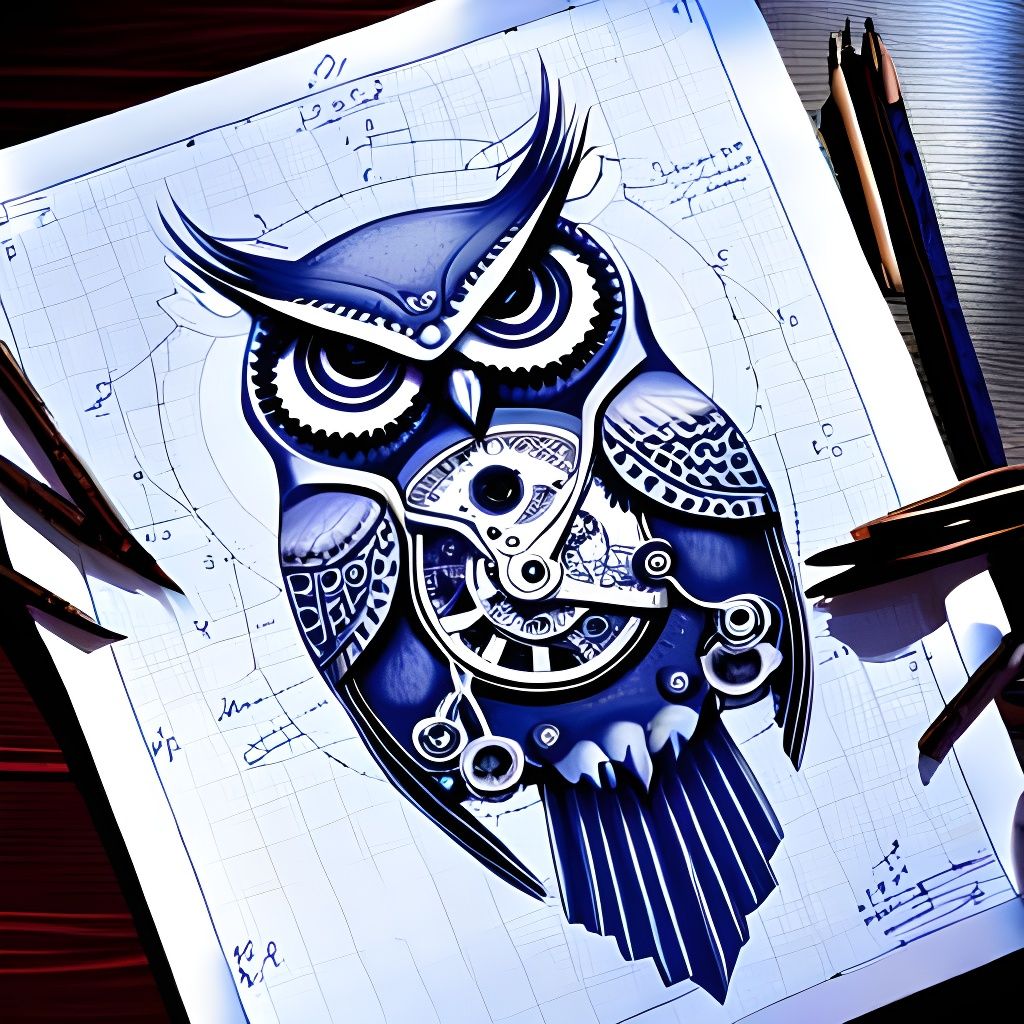 blueprint of a clockwork owl   by @Chirminth