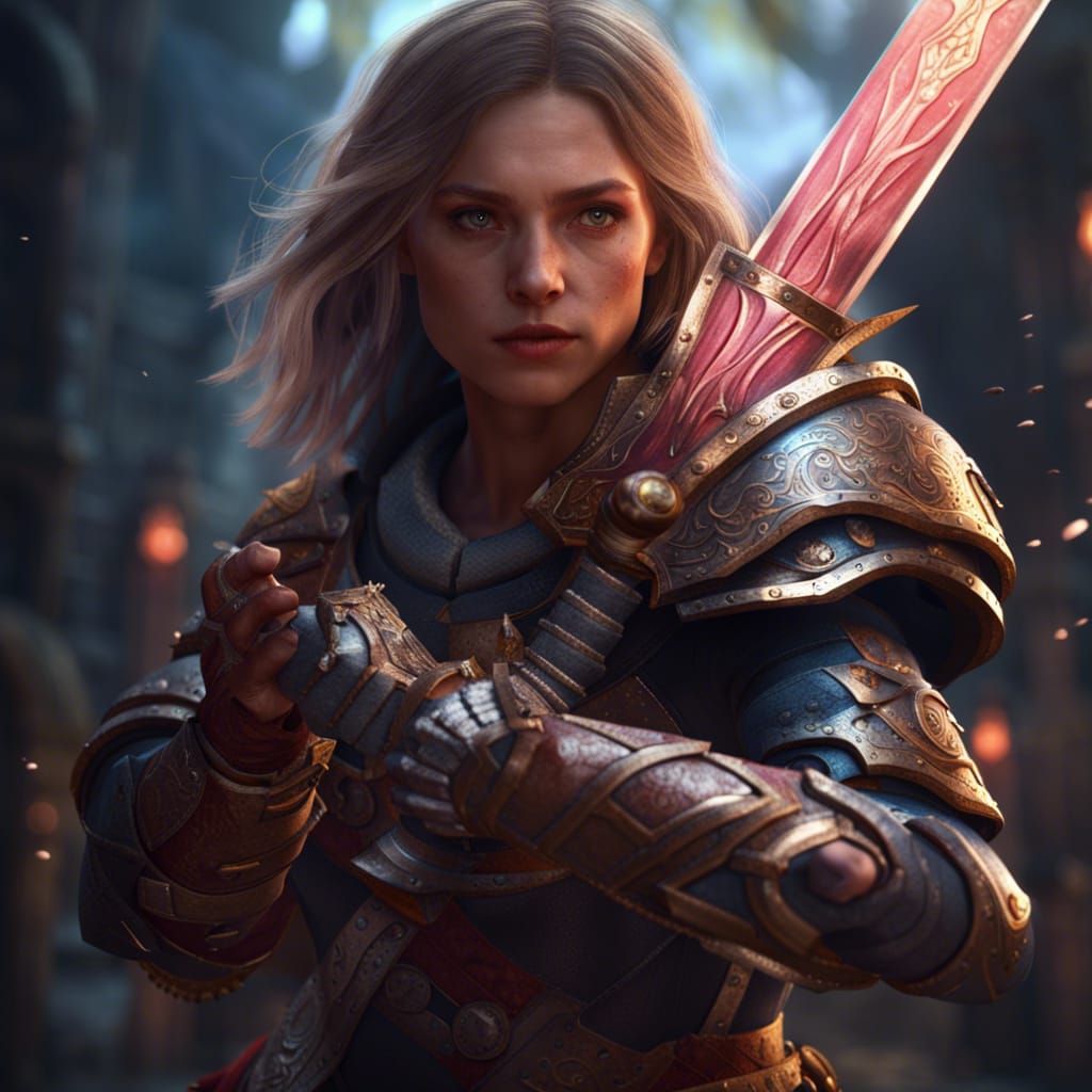 A girl warrior wielding a magic sword and shield - AI Generated Artwork ...