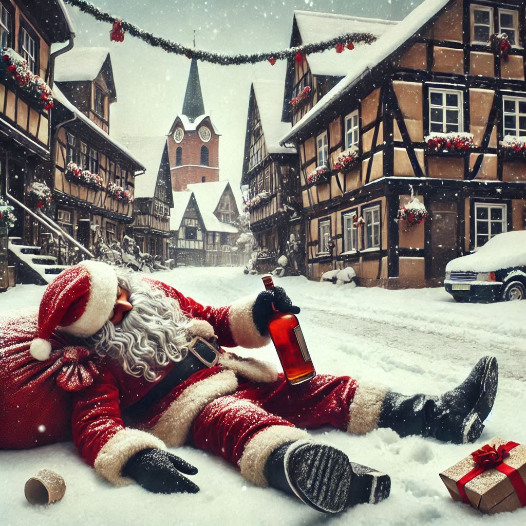 Santa feeling tired and emotional