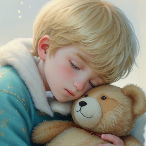 Heartwarming Boy Kisses Teddy Bear in Golden Hour