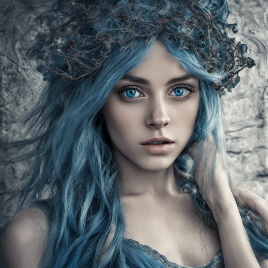 girl long blue hair blue eyes BEAUTIFUL