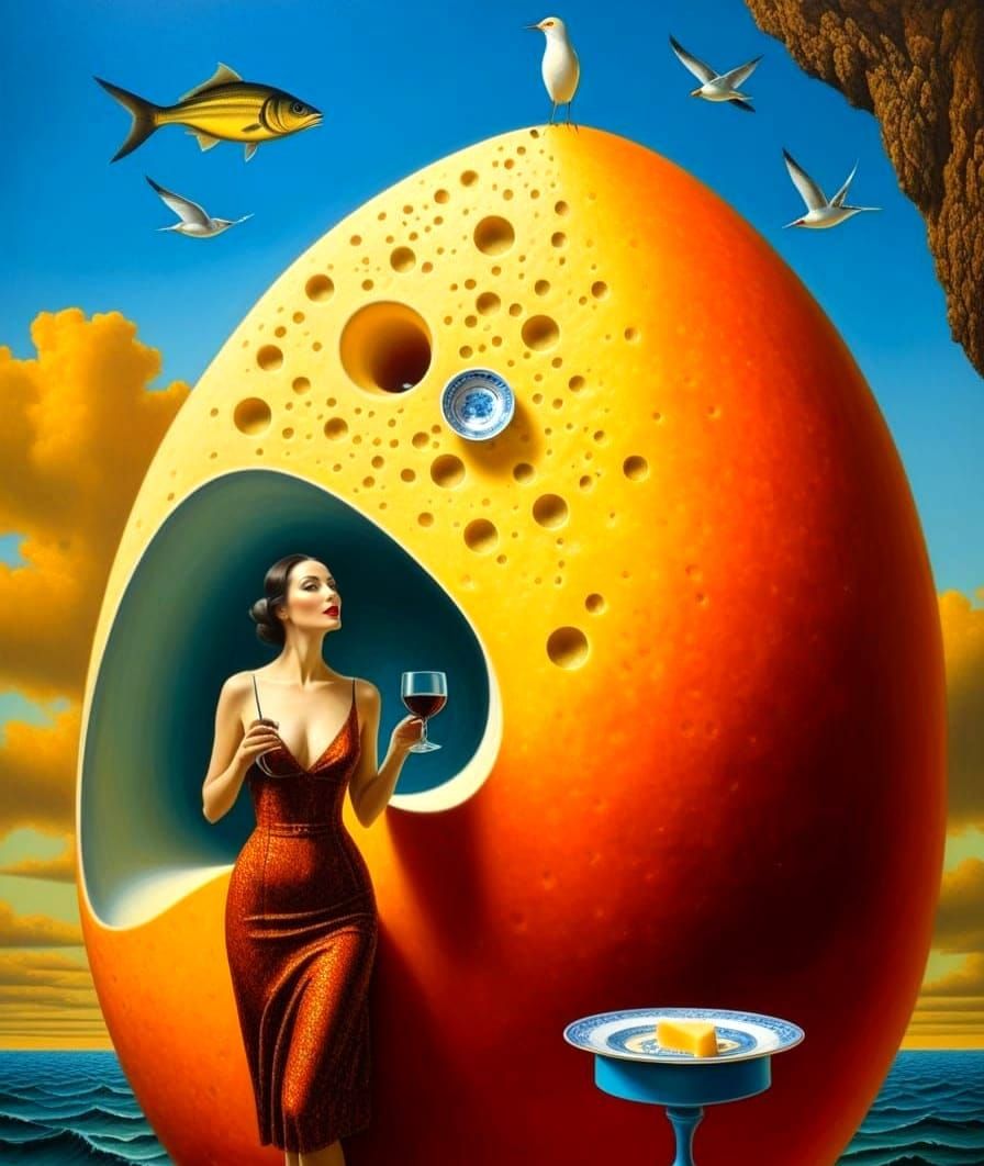 Vibrant Surrealist Portrait of a Happy Lady in Whimsical Sur...