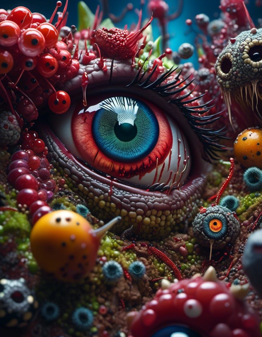 <lora:Living Dead Girl:1.0> A maximalist, surreal realistic photo of a mad artist's complex imaginary vision, filled with weird surreal dist...