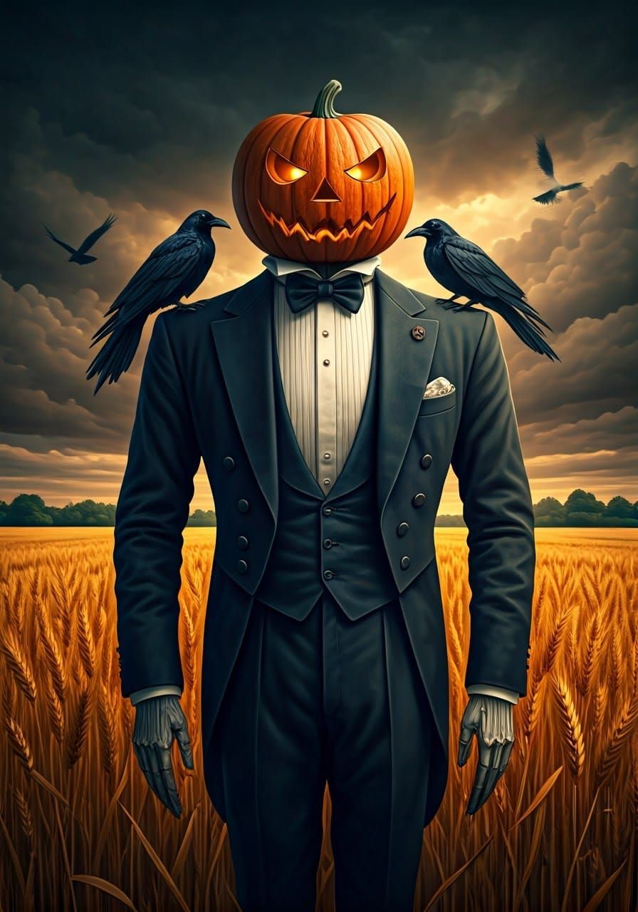 An elegant pumpkin scarecrow