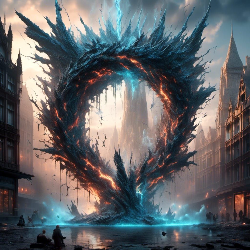 Dragon Emerges from Portal with Fairy Graffiti Art