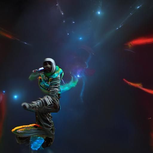 A rapper dancing in space