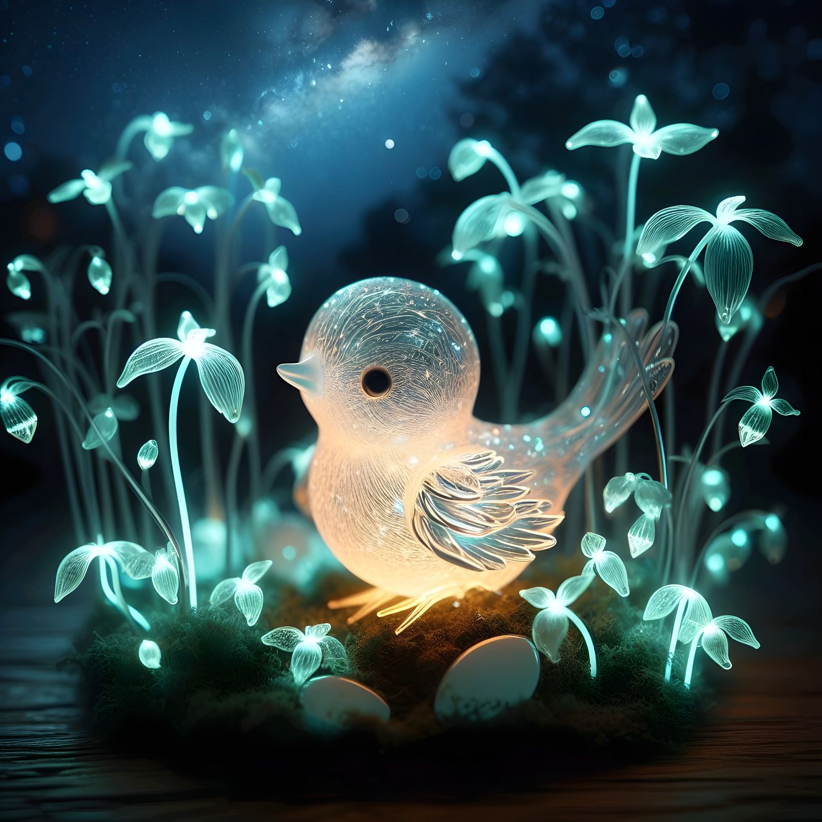 Bioluminescent glass baby bird