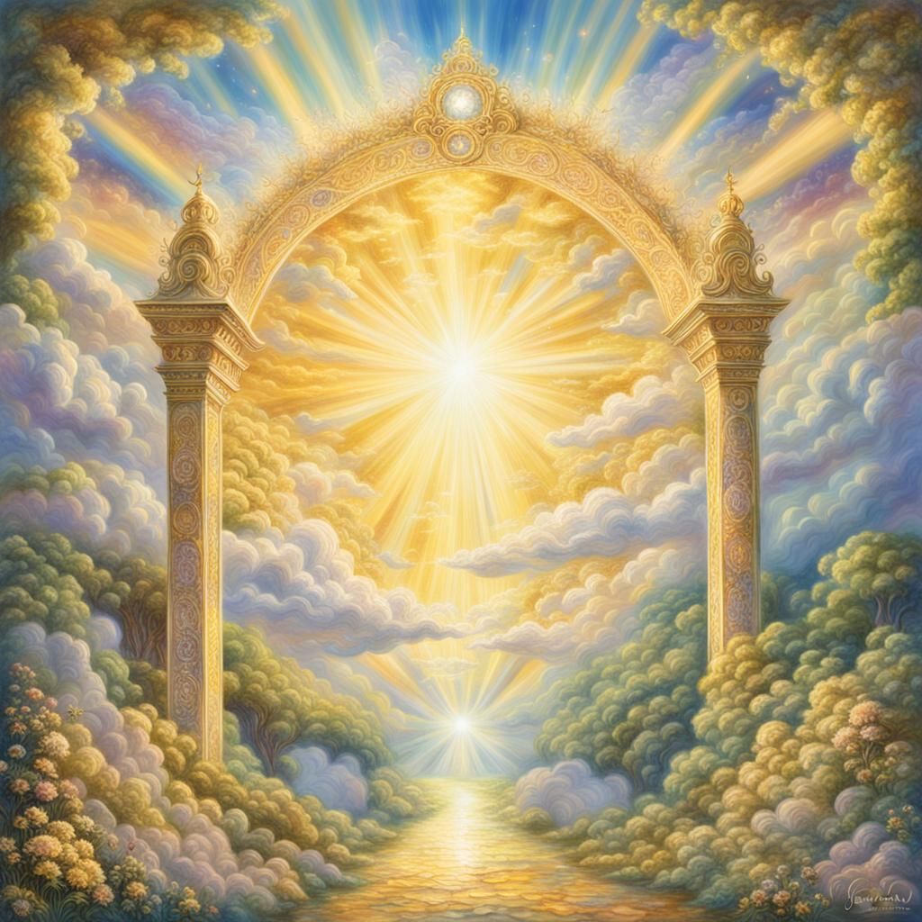 A Huge Gateway of Light into a celestial realm with the word...