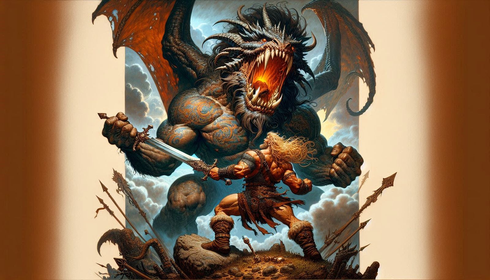 Barbarian vs the Man-Dragon