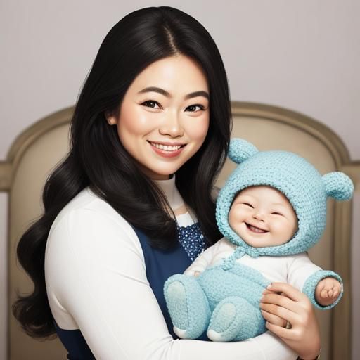lady holding baby smiling fat happy