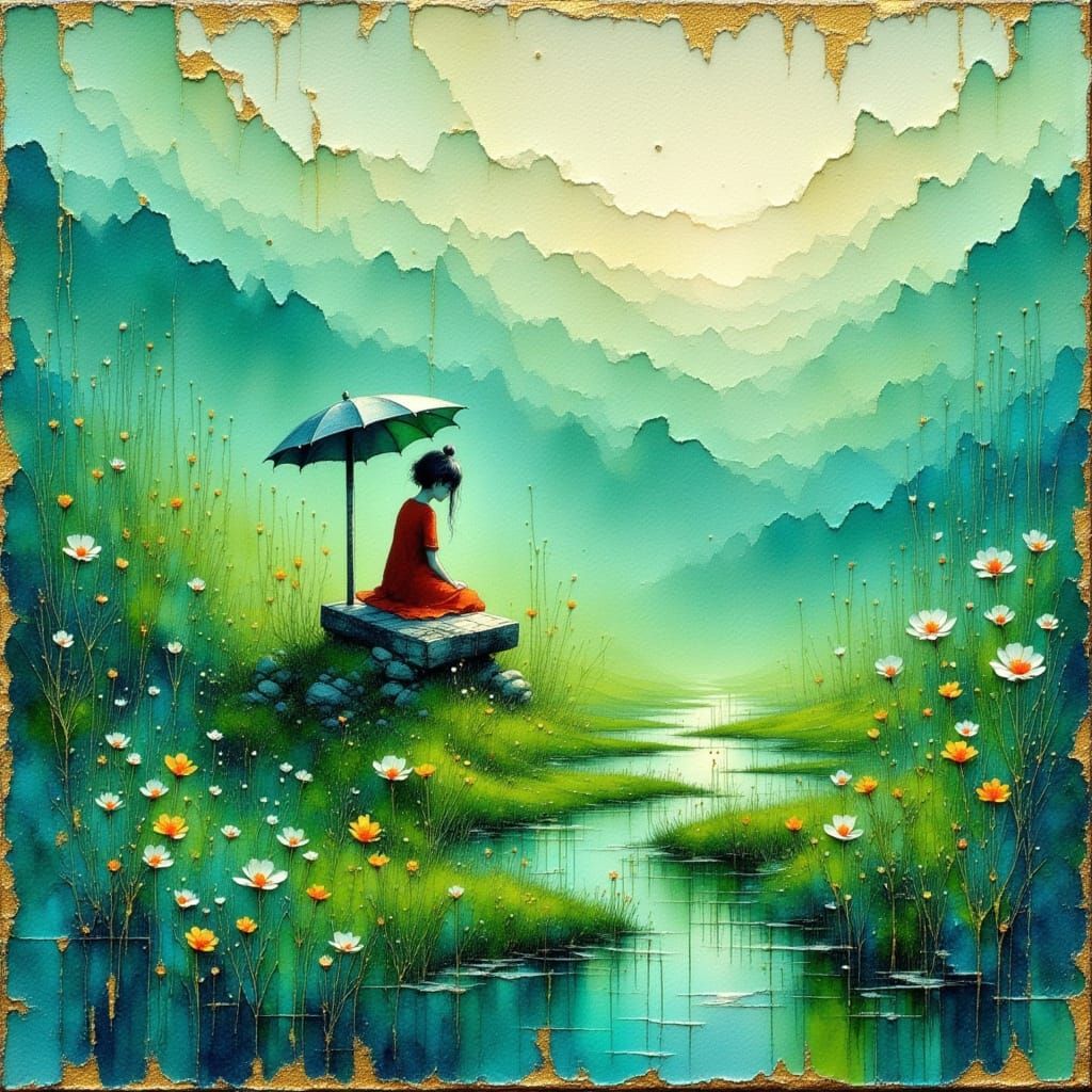 Nostalgic Scene of Youthful Freedom as Impasto Painting