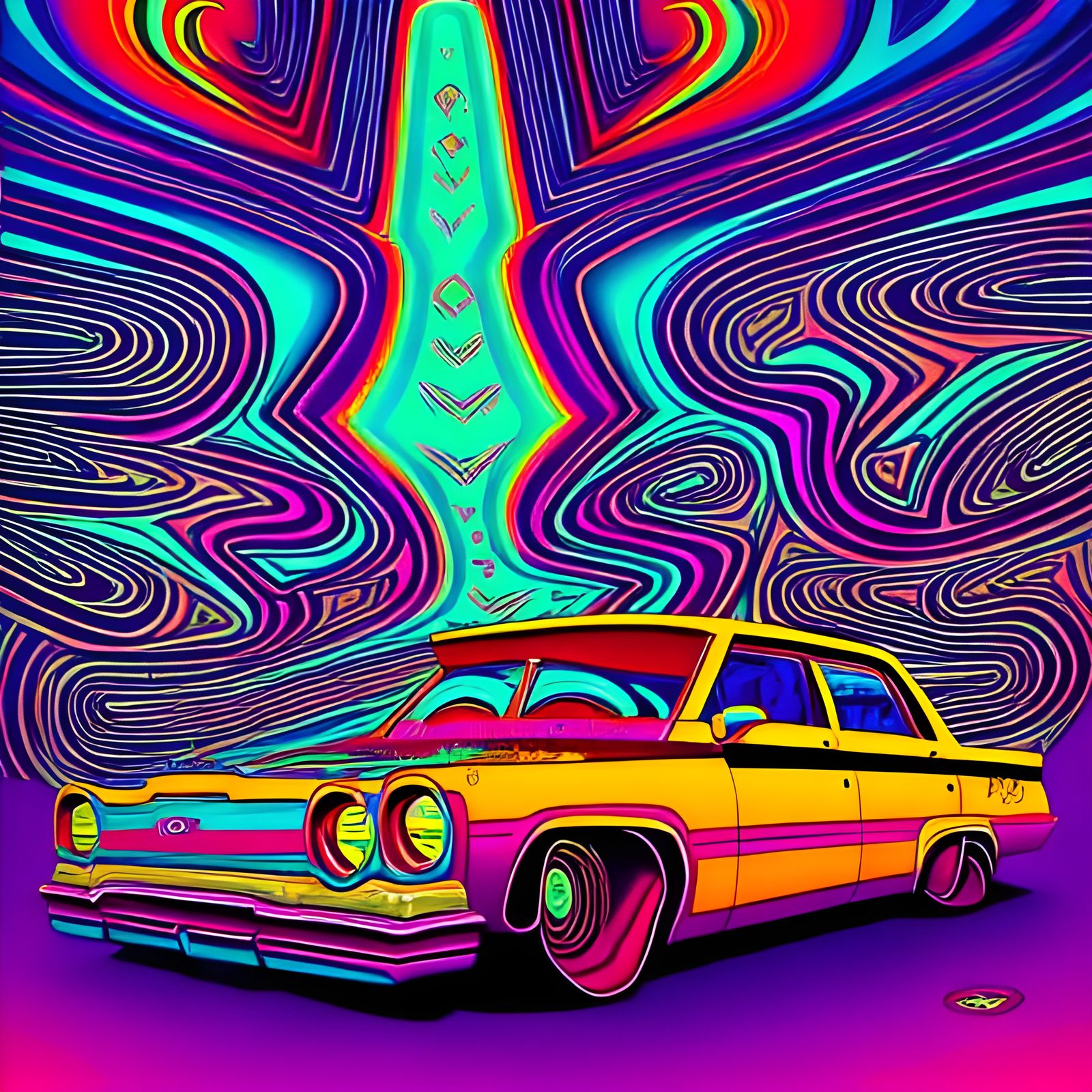 HYPNOTIC ILLUSTRATION OF old lowrider in the ghetto, HYPNOTIC ...