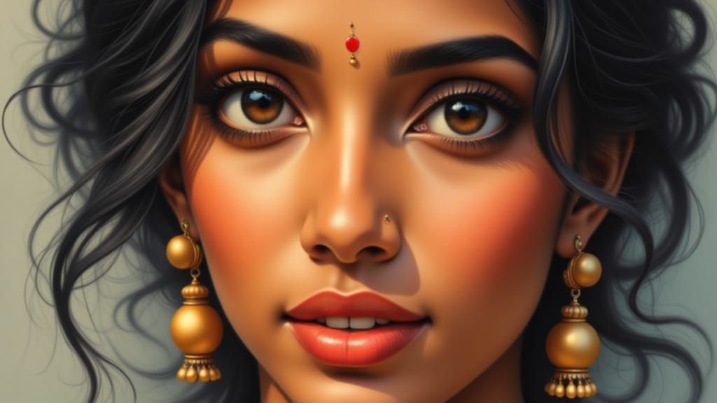 Indian Woman Portrait in Fusion Art Style