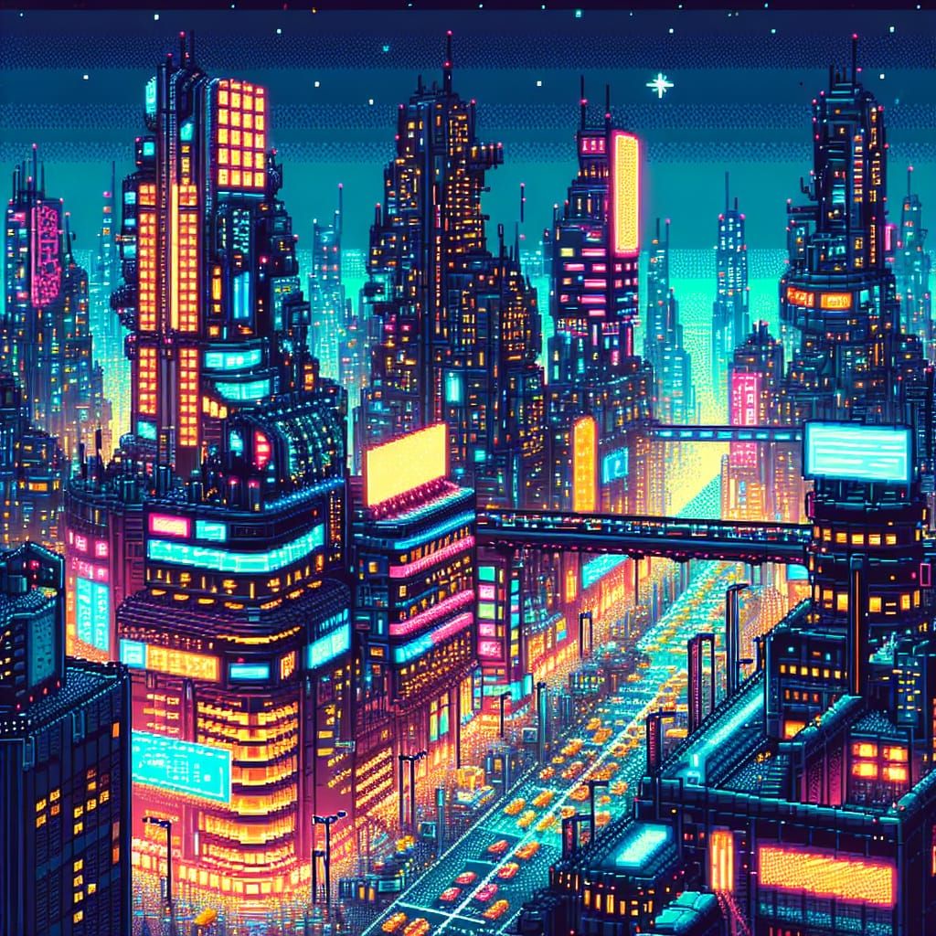 Pixel art night city cyberpunk dystopian - AI Generated Artwork ...