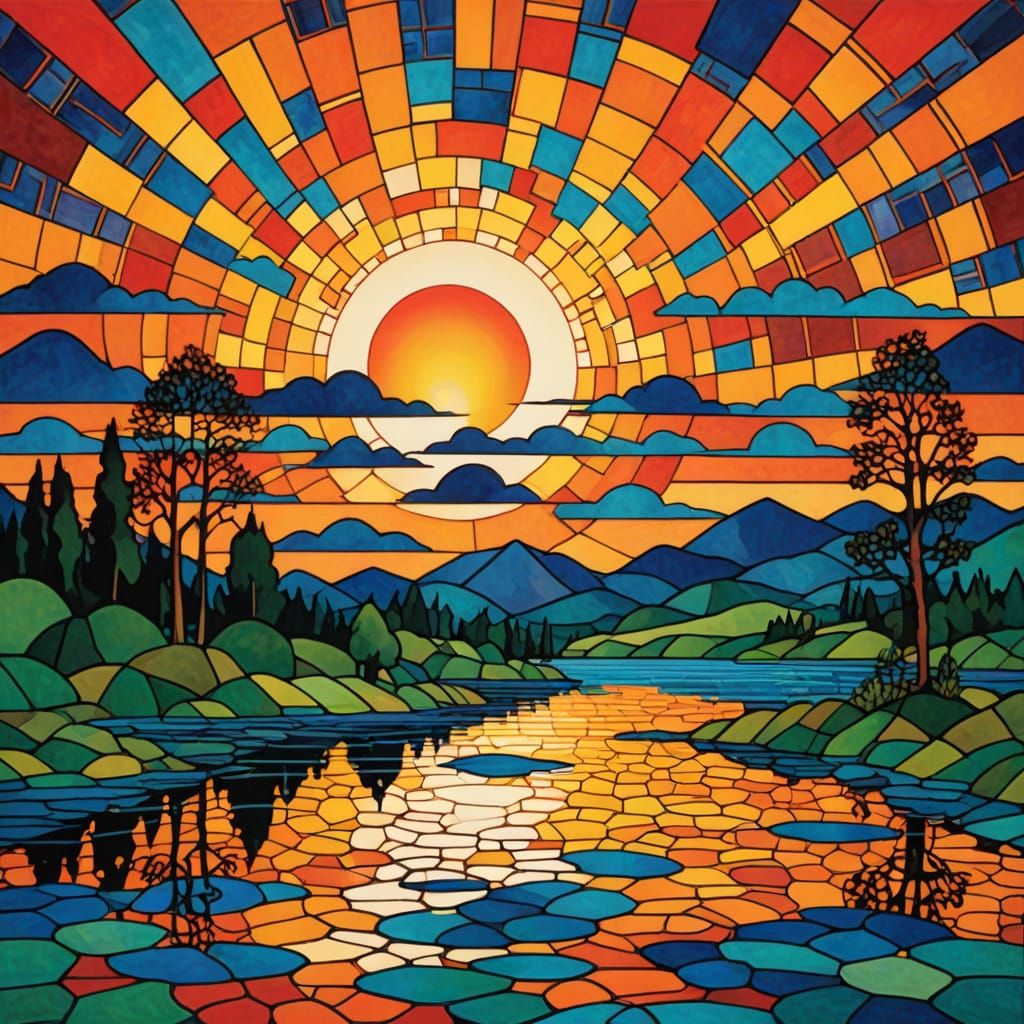 Geometric sunset. Lakeside Tessellation. Hundertwasser  by @Ursula