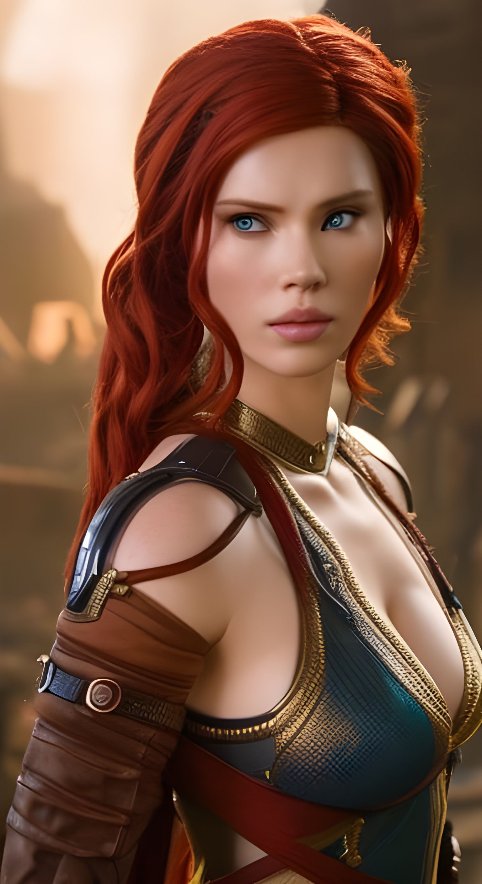 Artgerm, WLOP, Greg Rutkowski, Beautiful scarlett johanson as triss in an Intricately rogue corset shirt ...  by @undefined