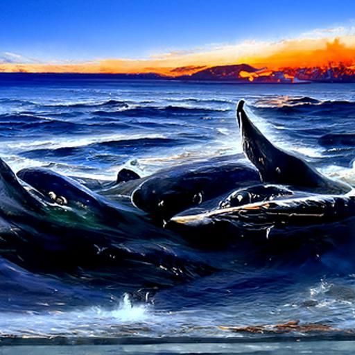 Beautiful ocean sunset with whales and sea life 4k ultra res...