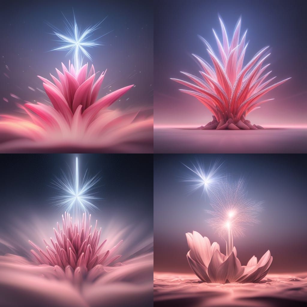 "an imploding Crystal flower stars filing up the sky with sp...
