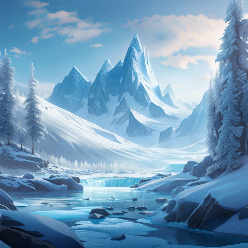 icy landscape, shimmering glaciers, 8k resolution, hyperdetailed, shiny ...