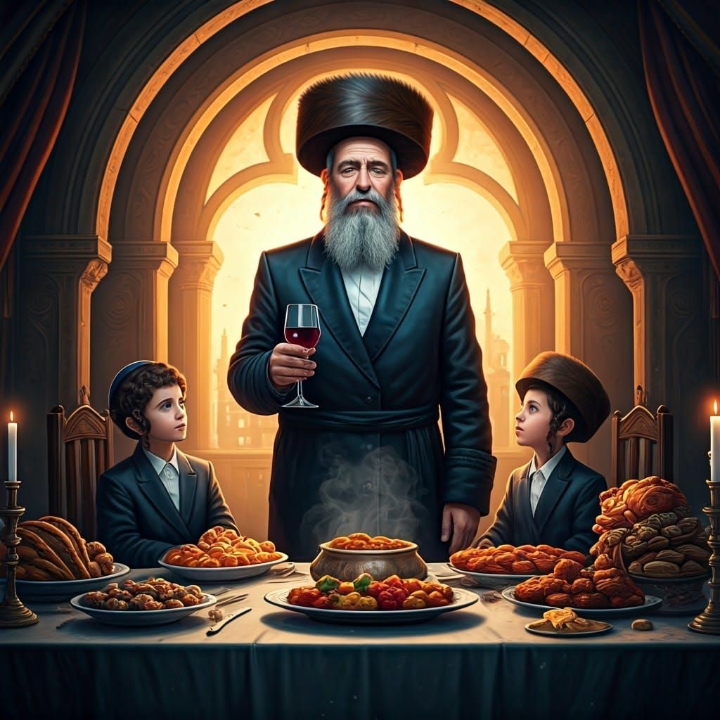 Ultra-Orthodox Jewish Man Blessing Shabbat, Dreamlike Art