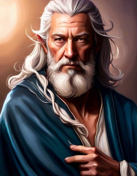 Gandalf casting a powerful spell, dynamic, head and shoulders portrait ...