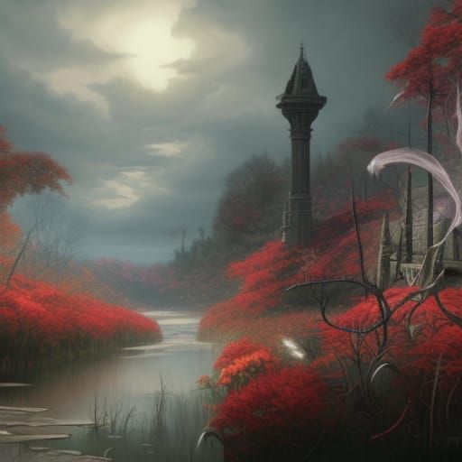 Gothic Rose Garden in Crimson Aspen Forest
