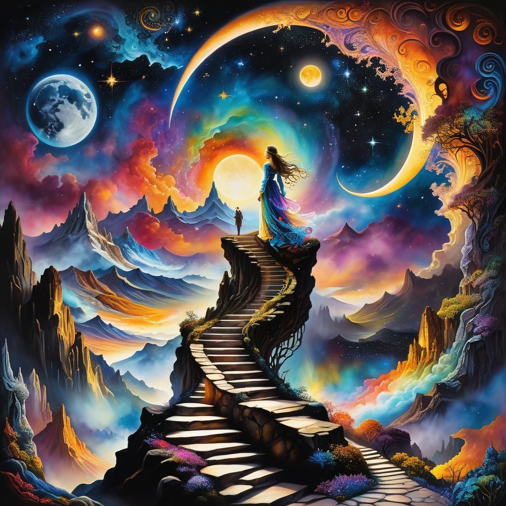 Mysterious Moonscape in Gothic Romanticism Style