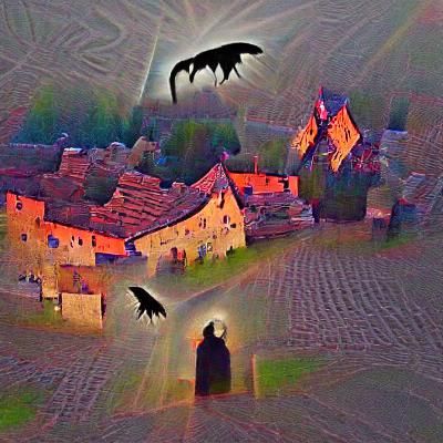 An ancient vampire casting it's shadow over a medieval villa...