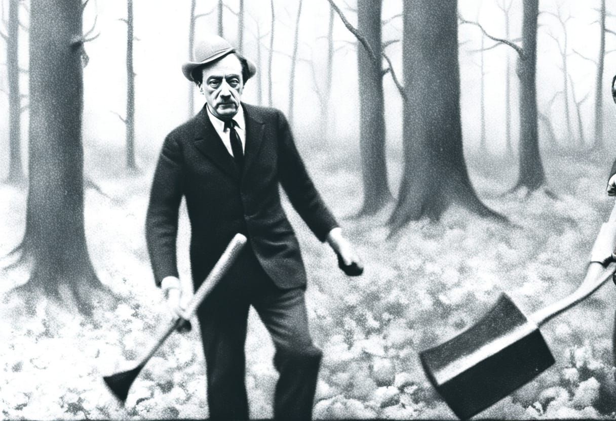 spacer po lesie z siekierą