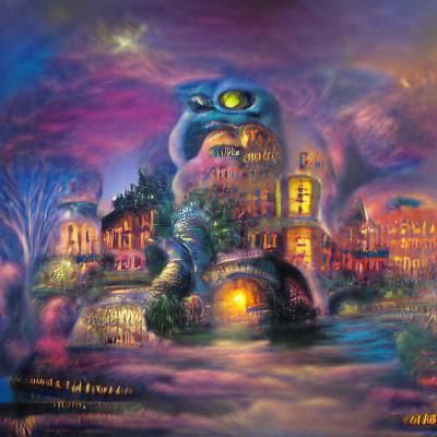 A monster in  ancient historical city moonlight psychedelic ...