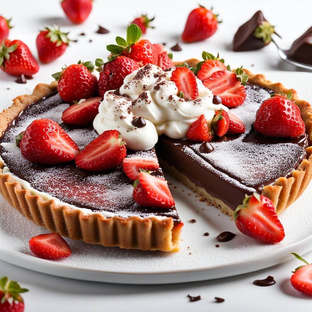 Chocolate Tart with Strawberries and Cream, sharp focus, stu...