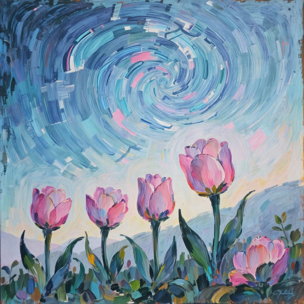 Tulips and Swirling Sky.