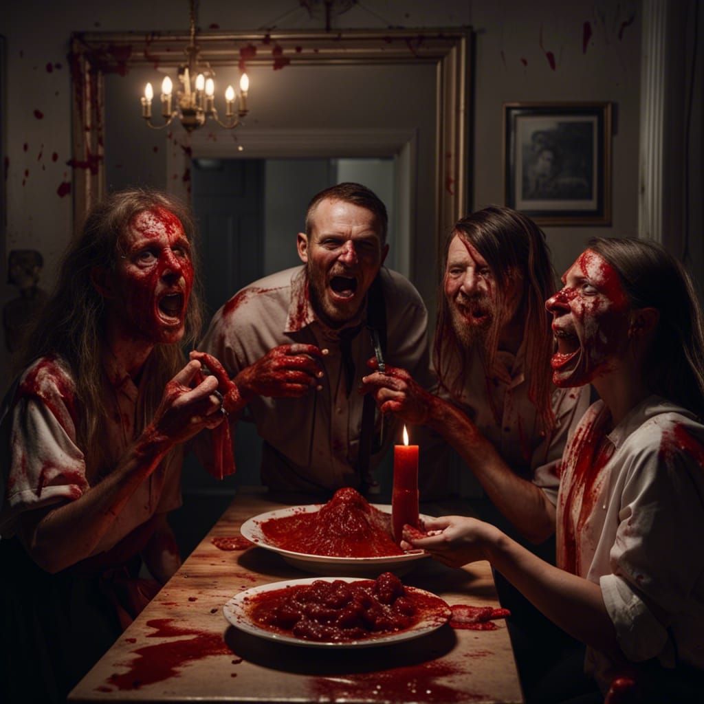 Creepy Cannibal Birthday Party in Realistic Photography Styl...
