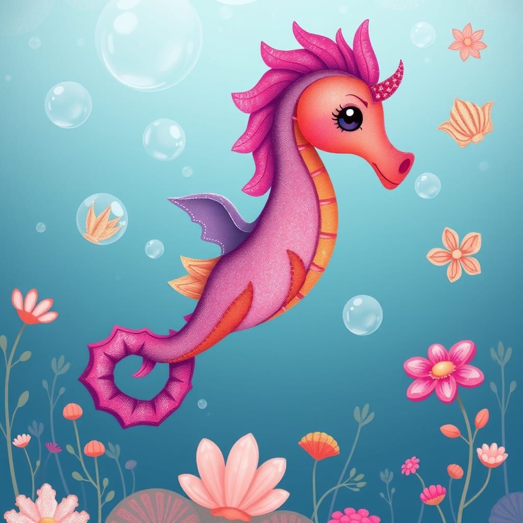 Whimsical Seahorse in Vibrant Aquatic Wonderland