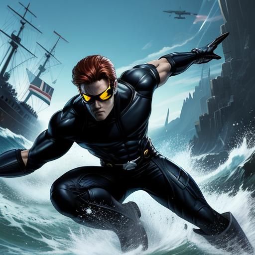 X-men Cyclops in action, his ship nearby