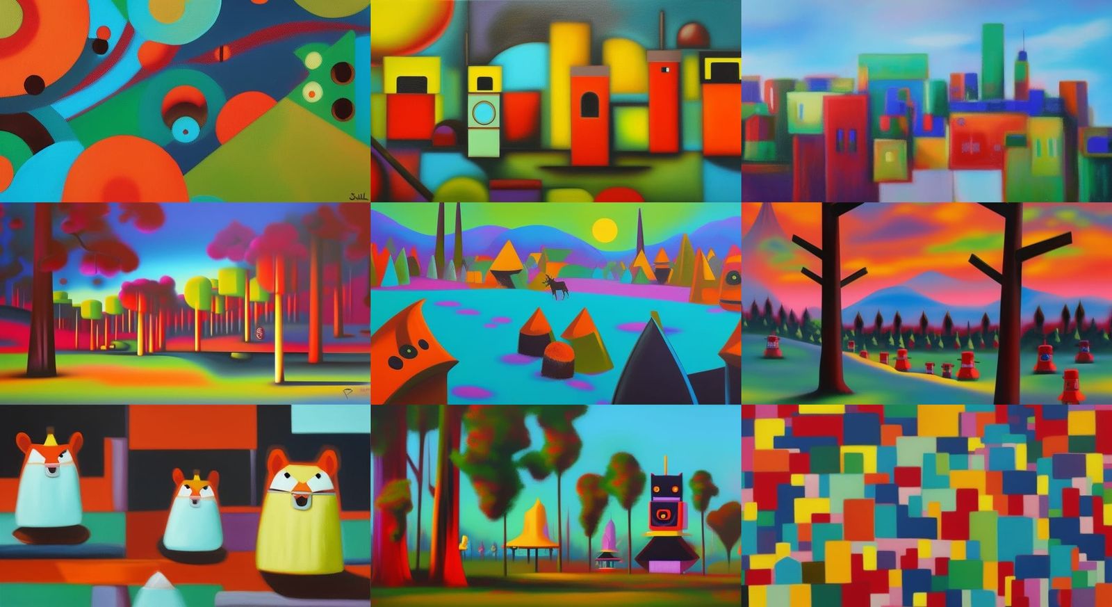 Robot Squirrel village. abstract. Pastel Painting. Samurai J...