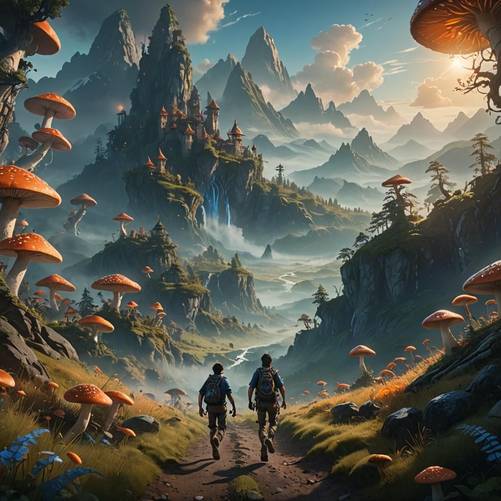 Person Runs Towards Horizon in Vibrant Fantasy Art