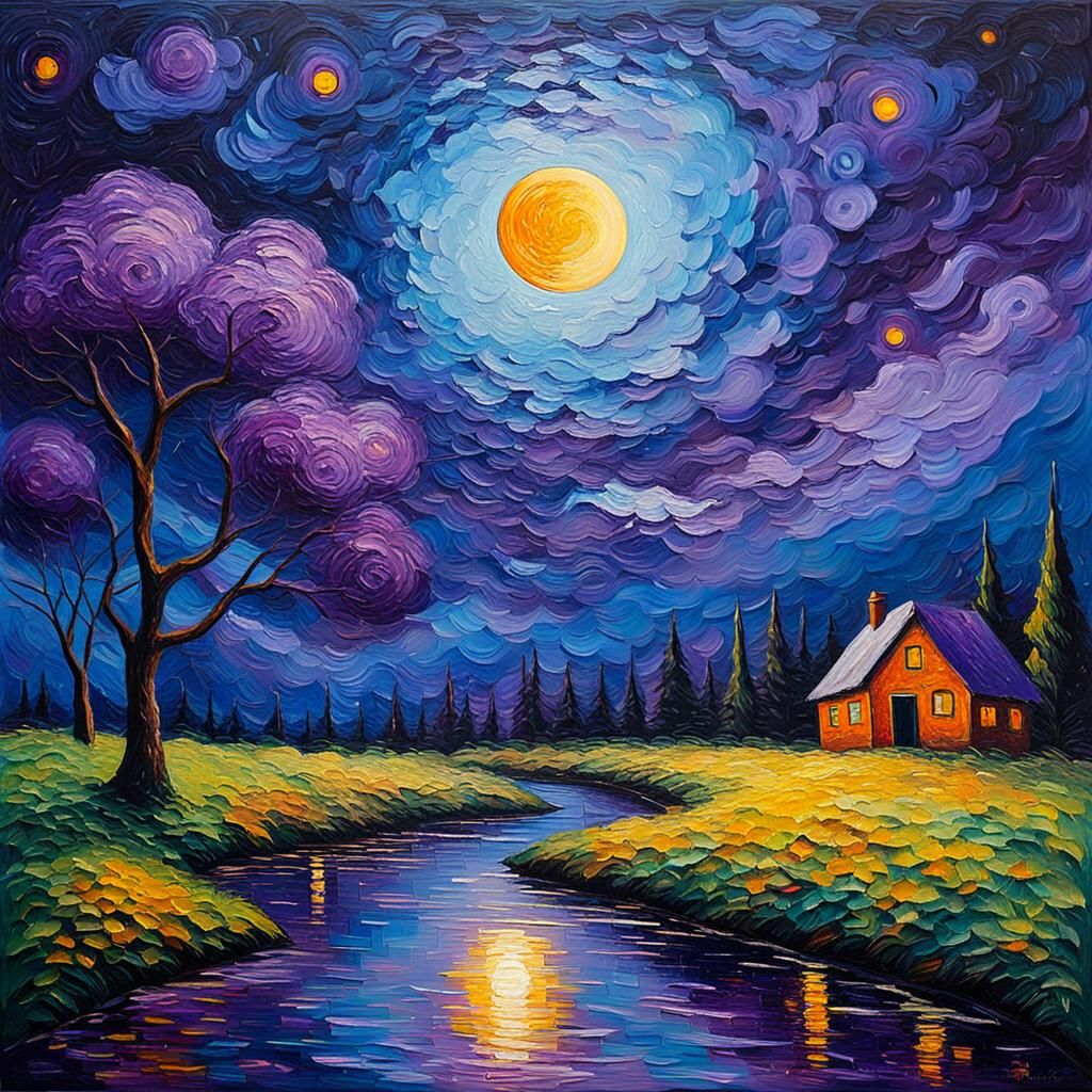  a galaxy in a midnight hour. purple moon far  by @vintage type