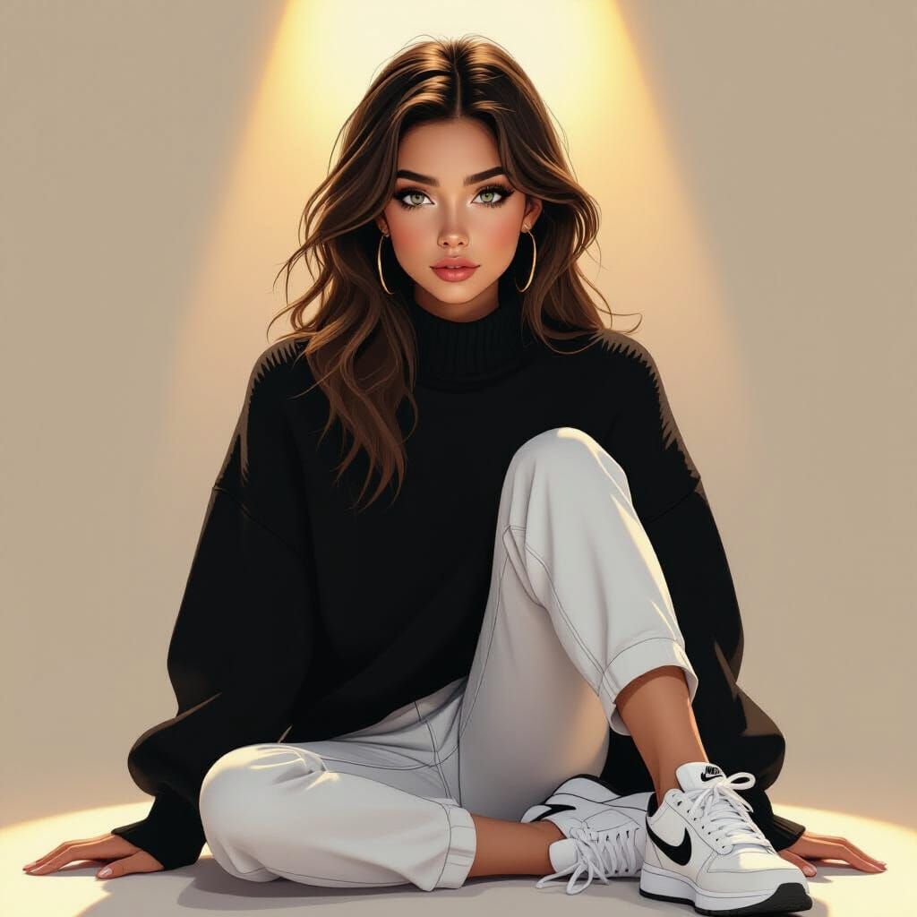 Girl in White Pants and Black Sweater, Golden Hour